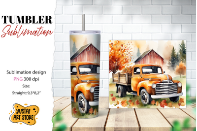 Fall tumbler wrap. Fall truck sublimation.