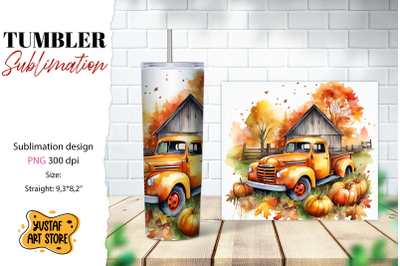 Fall tumbler wrap. Fall truck sublimation.