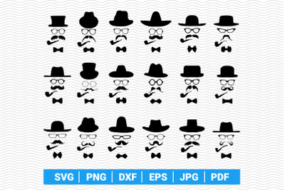 SVG Gentleman Accessories, Black Silhouettes, Digital clipart