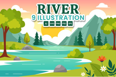 9 River Landscape Illustration