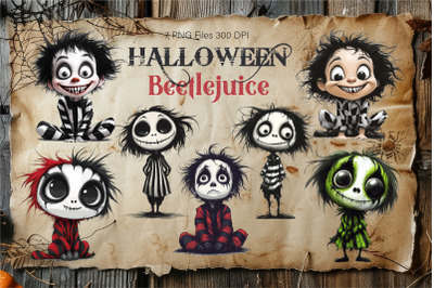 Halloween cartoon Beetlejuice. TShirt Sticker.