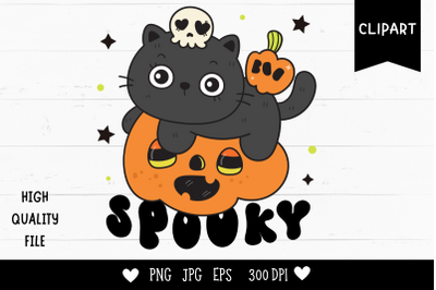 Halloween cat on pumpkin kawaii cliparts spooky kitten