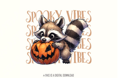 Raccoon Spooky Vibes PNG, Halloween png, Spooky Season png, Retro Hall