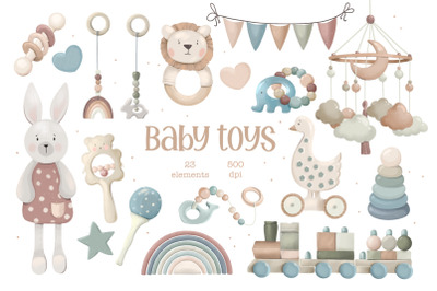 Pastel Baby Toys Clipart, Boho Nursery Decor