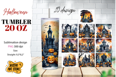 Halloween tumbler Bundle. Spooky cemetery sublimation 10 PNG