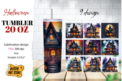 Halloween tumbler Bundle. Spooky House sublimation 9 design