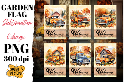 Fall garden flag Bundle . Fall truck sublimation 6 design