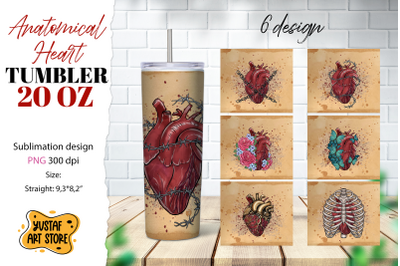 Anatomical heart tumbler bundle. 6 hand painted design