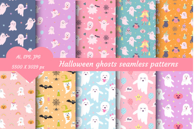 Halloween ghosts seamless patterns