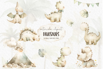 Watercolor baby dinosaur clipart