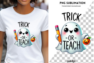 Retro Halloween Trick or Teach PNG Sublimation Design, Funny Teacher S