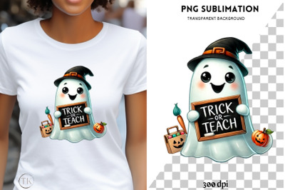 Trick or Teach Retro PNG, Halloween Design, Digital Sublimation Autumn