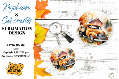 Fall Keychain. Fall Car coaster sublimation design