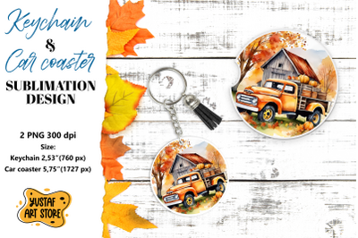 Fall Keychain. Fall Car coaster sublimation design