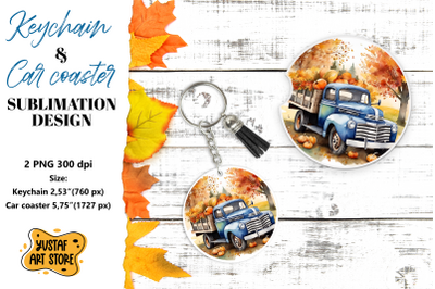 Fall Keychain. Fall Car coaster sublimation design