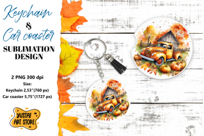 Fall Keychain. Fall Car coaster sublimation design