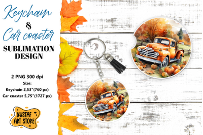 Fall Keychain. Fall Car coaster sublimation design