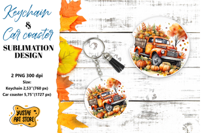 Fall Keychain. Fall Car coaster sublimation design