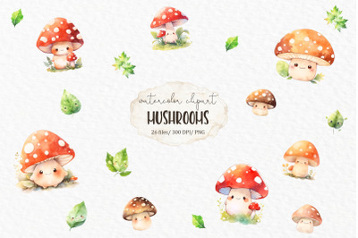 Mushrooms watercolor clipart PNG