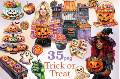 Trick Or Treat Clipart Bundle | Halloween Cookie PNG