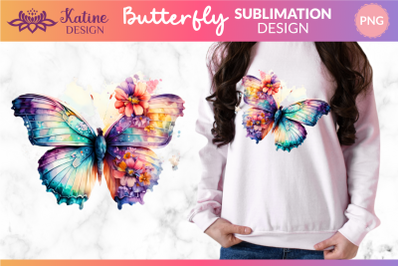 Floral Butterfly Sublimation Design Watercolor Clipart PNG