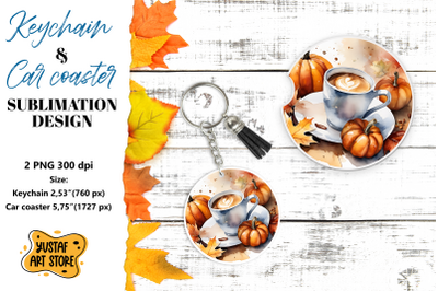 Fall Keychain. Fall Car coaster sublimation design