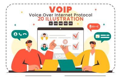 20 VOIP or Voice Over Internet Protocol Illustration