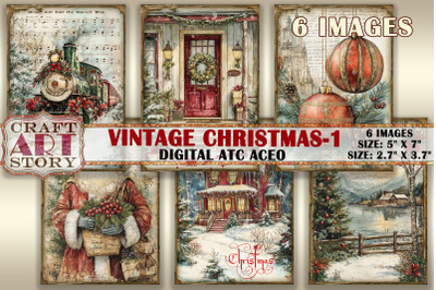 Vintage Christmas-1 picture collage cards atc BONUS,xmas