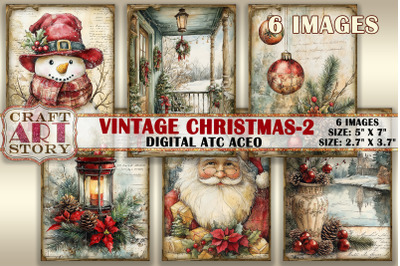 Vintage Christmas-2 picture collage cards atc BONUS,xmas