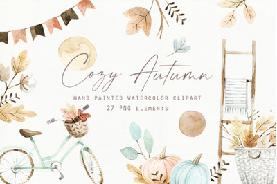 Cozy autumn. Watercolor clipart. PNG