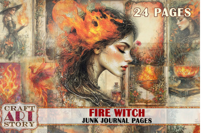 Fire witch Junk Journal Pages,scrapbook digital papers