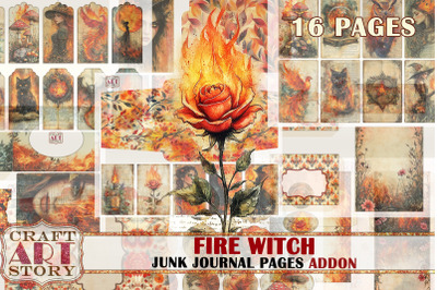 Fire witch Junk Journal ADDON Pages,scrapbook digital papers