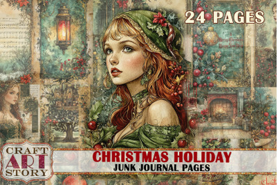 Vintage Christmas holiday Junk Journal Pages,winter