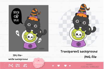 Halloween cats on magic ball kawaii clipart kitten animal