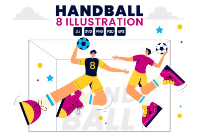 8 Handball Sports Illustration