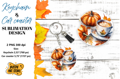 Fall Keychain. Fall Car coaster sublimation design