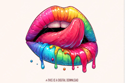 Rainbow Lips PNG, Dripping Lip clipart, Digital Download, Colorful PNG