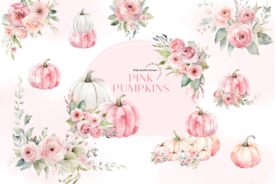 Boho Pink Autumn Pumpkin Clipart