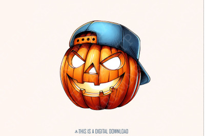 Boy Pumpkin PNG, Pumpkin Ballcap Design, Halloween, PNG Digital Art Do