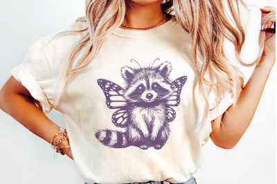 Cute Hybrid Raccoon with Butterfly Wings PNG, Vintage Animal png, Funn