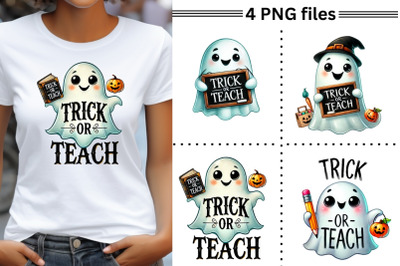 Trick or Teach PNG Digital Download Set, Cute Ghost Designs for Sublim