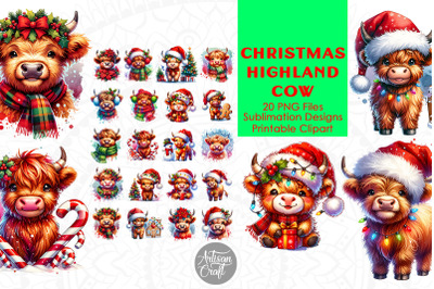 Christmas Highland Cow | Clipart | PNG | Sublimation