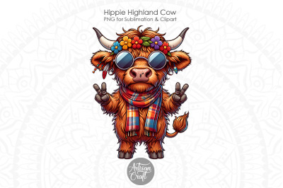 Hippie Highland Cow, peace sign, hippie cow, Quirky Animal