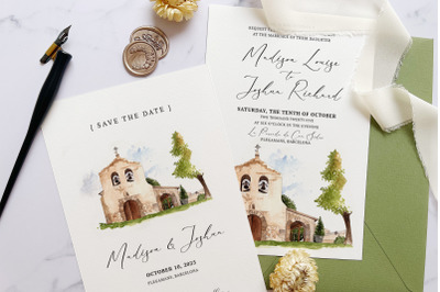 Rustic Church Wedding Invitation &amp; Save the Date