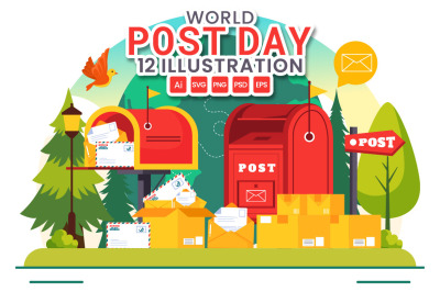 12 World Post Day Illustration