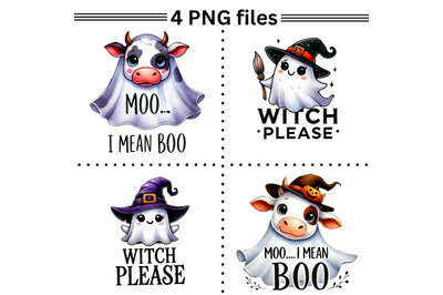 Retro Halloween Ghost PNG Sublimation Design Set, Cute Ghosts Clipart,