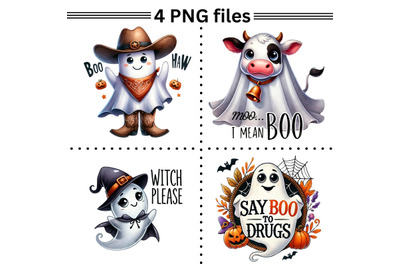 Cute Ghost Sublimation PNG Set, Retro Halloween Design, Digital Files,