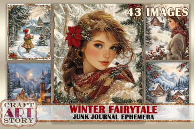 Winter Fairytale Digital Paper, junk journal Ephemera