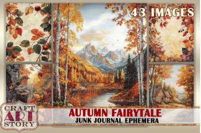 Autumn Fairytale Digital Paper, junk journal Ephemera