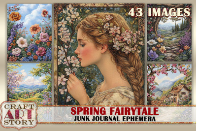 Spring Fairytale Digital Paper, junk journal Ephemera